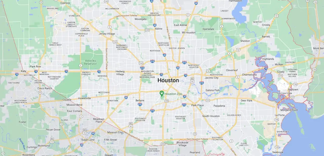 Map of the Houston, Texas areas Mister Garage Door Repair covers